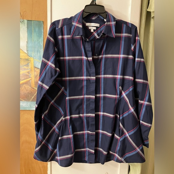 Foxcroft Navy & Pink Plaid Button-Down Shirt - Picture 2 of 4